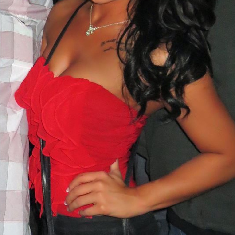 Red Ruffle Strapless Top